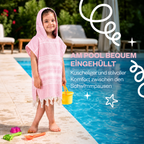 Kinder-Badeponcho aus 100% Baumwolle, Pestemal-Strandponcho in Rosa