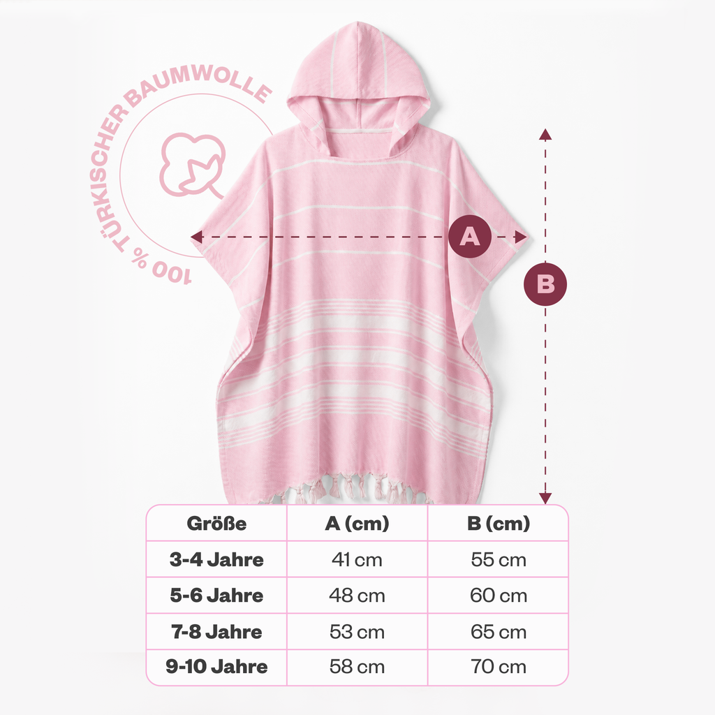 Kinder-Badeponcho aus 100% Baumwolle, Pestemal-Strandponcho in Rosa