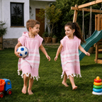 Kinder-Badeponcho aus 100% Baumwolle, Pestemal-Strandponcho in Rosa