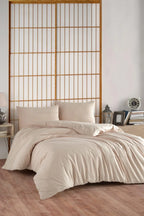 Doppelbett-Bettbezug-Set mit Spannbettlaken, 100% Baumwolle, Braun