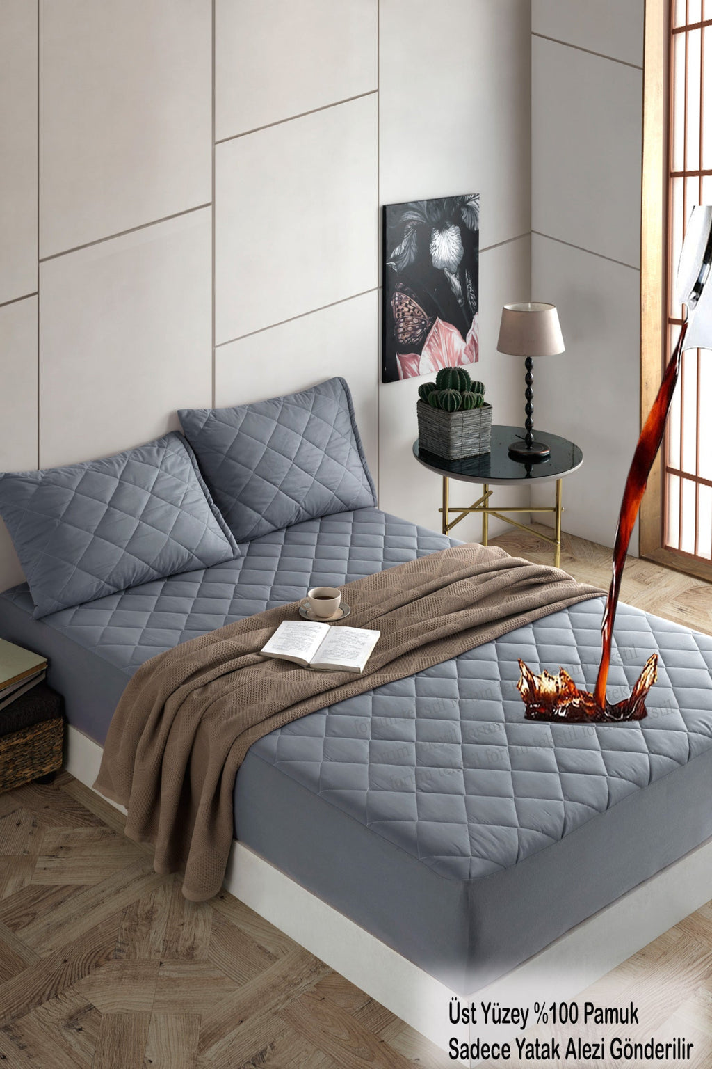 Gesteppter Matratzenschoner aus 100 % Baumwolle – Wasserdicht & Atmungsaktiv – Grau