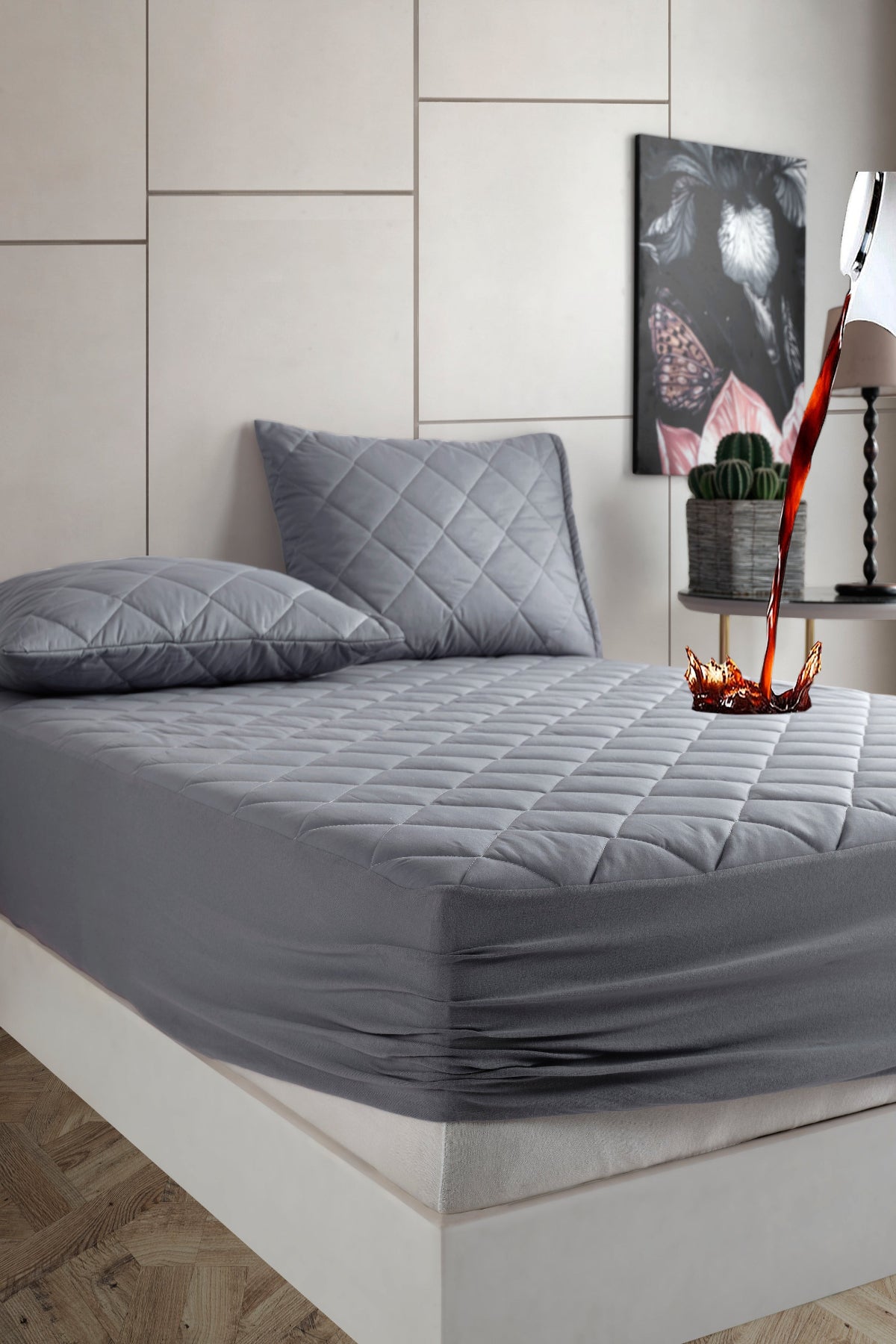 Gesteppter Matratzenschoner aus 100 % Baumwolle – Wasserdicht & Atmungsaktiv – Grau
