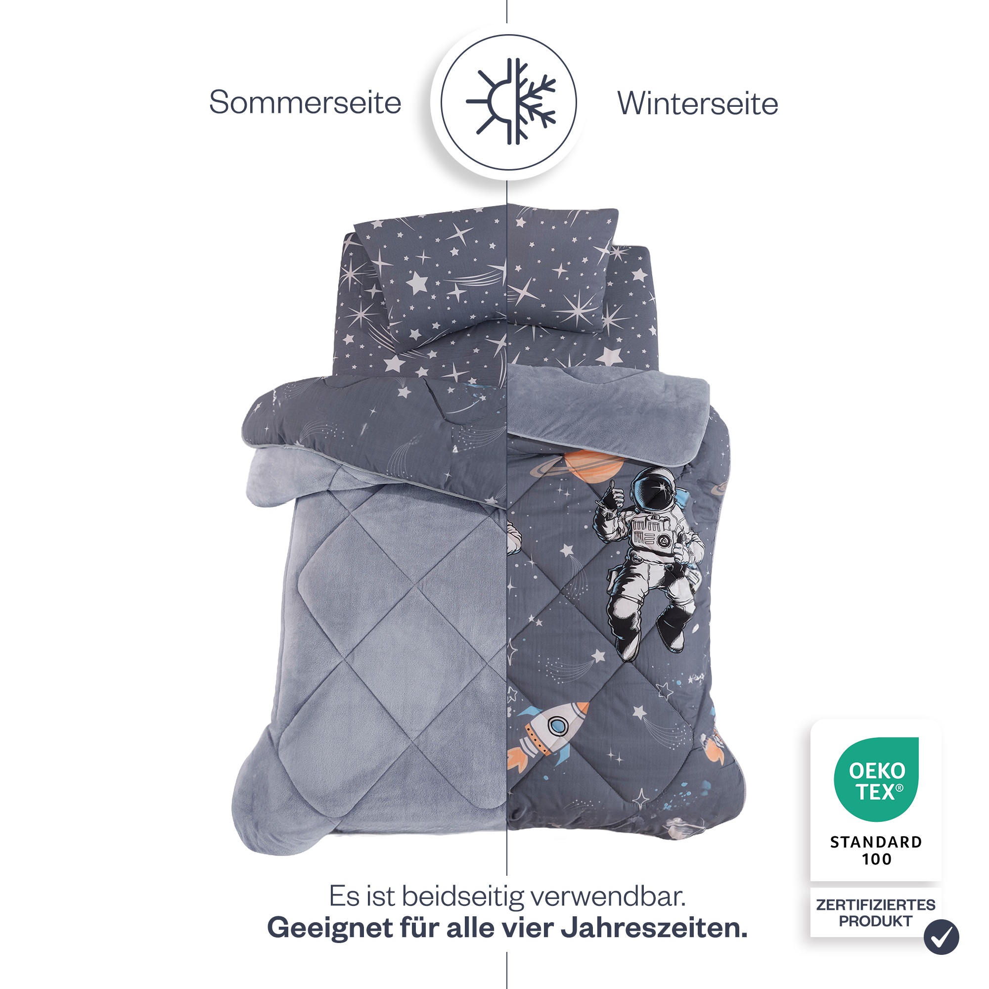 Kinder-Schlafset aus Wellsoft mit Astronautenmuster, 3-teilig