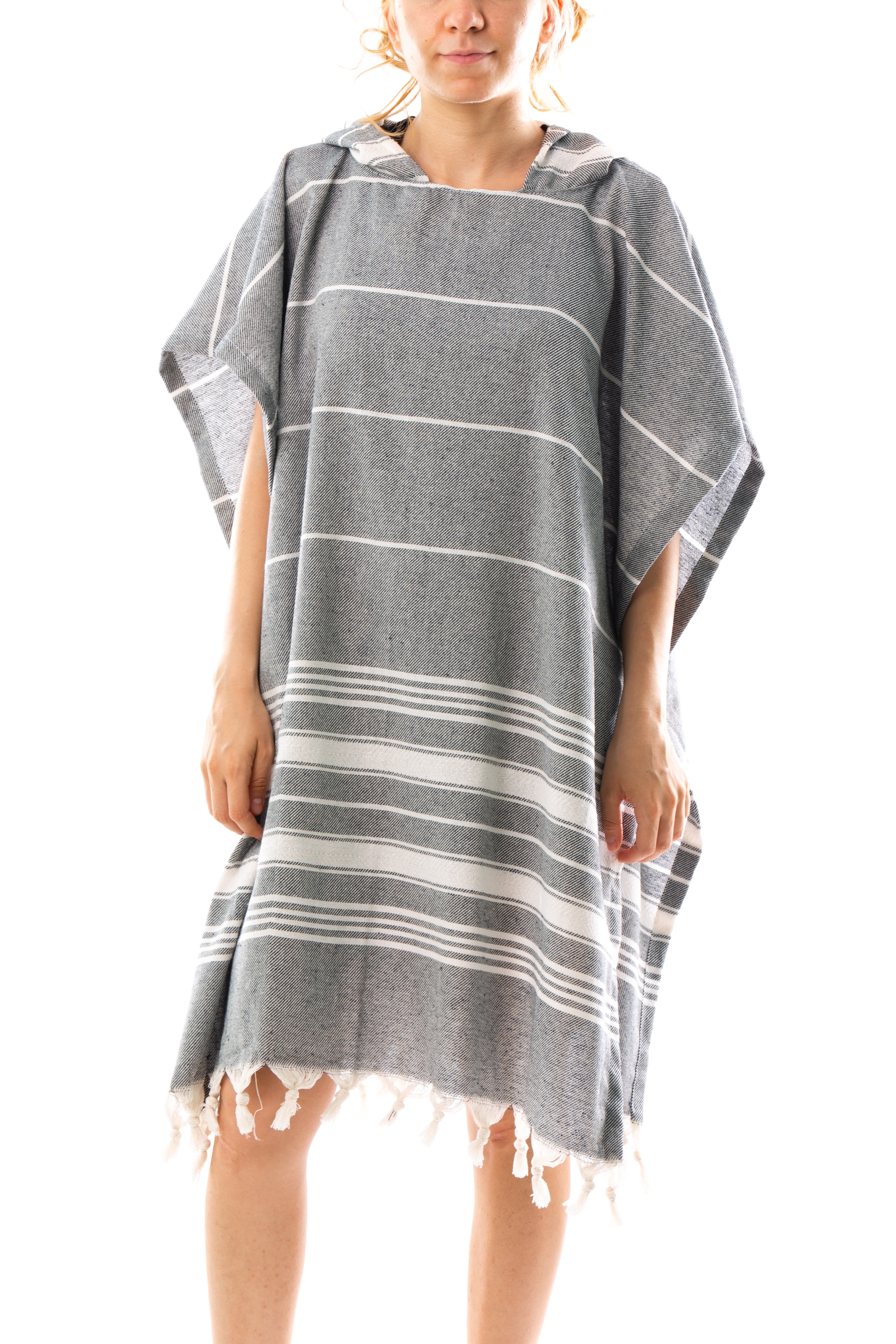 Badeponcho für Erwachsene aus 100% Baumwoll-Pestemal in Grau