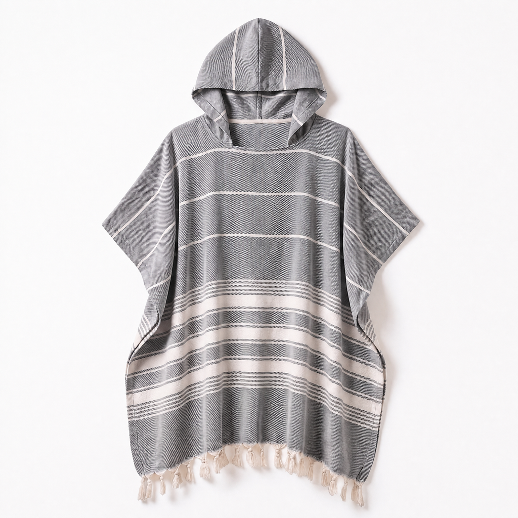 Badeponcho für Erwachsene aus 100% Baumwoll-Pestemal in Grau