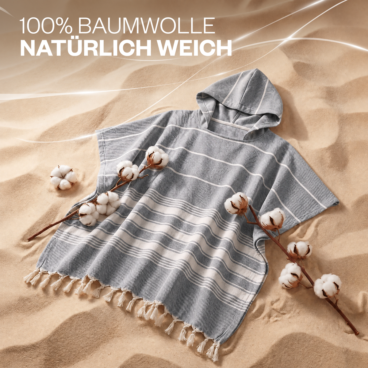 Badeponcho für Erwachsene aus 100% Baumwoll-Pestemal in Grau