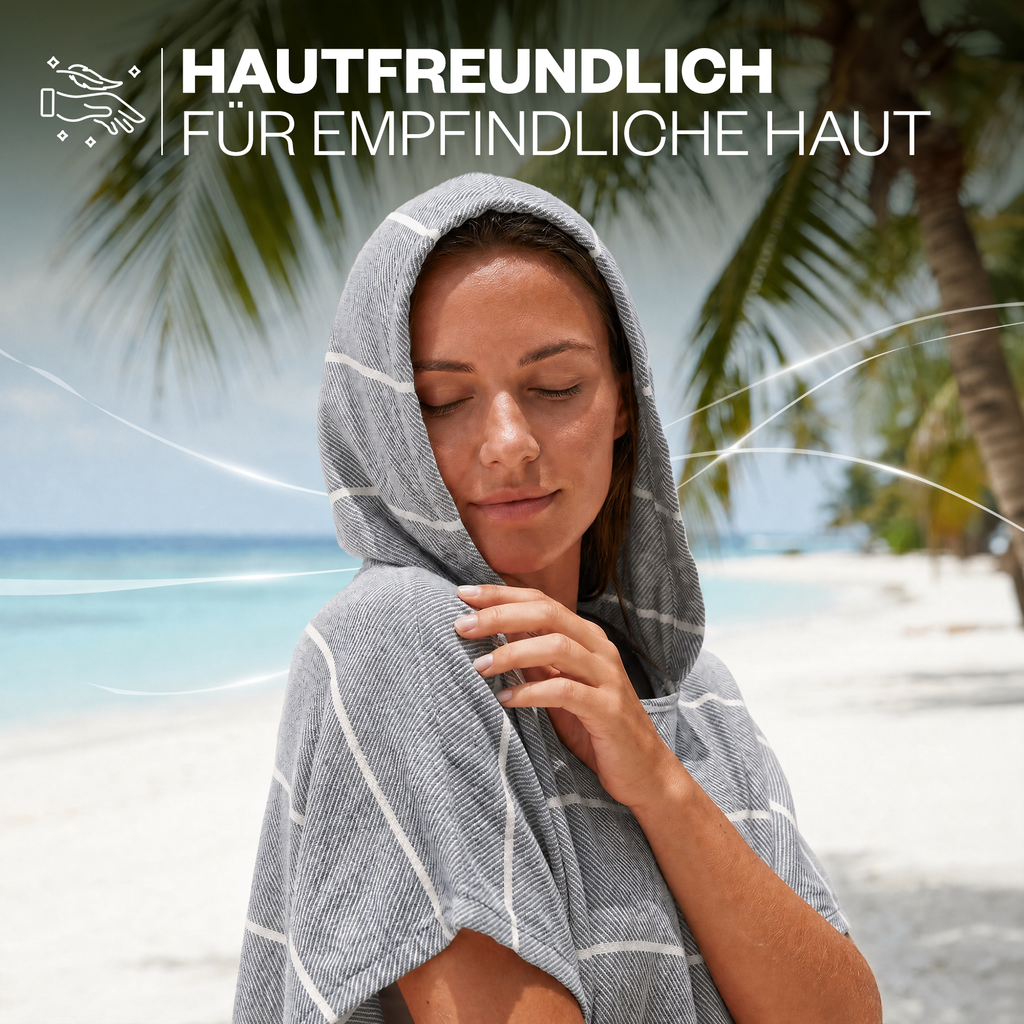 Badeponcho für Erwachsene aus 100% Baumwoll-Pestemal in Grau