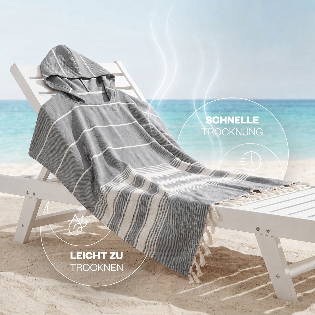 Badeponcho für Erwachsene aus 100% Baumwoll-Pestemal in Grau