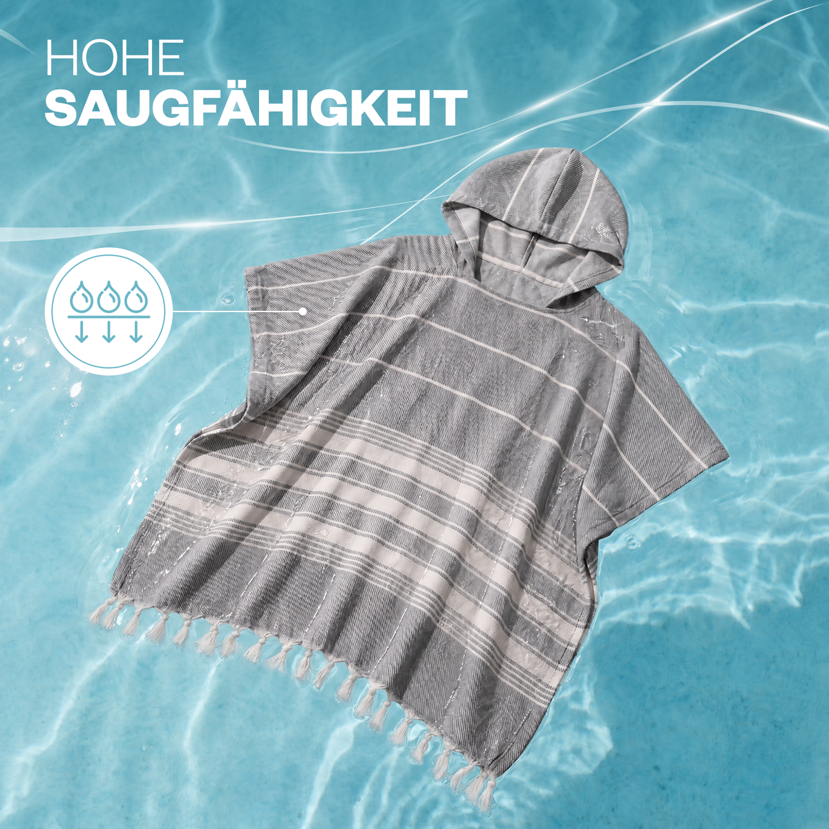 Badeponcho für Erwachsene aus 100% Baumwoll-Pestemal in Grau