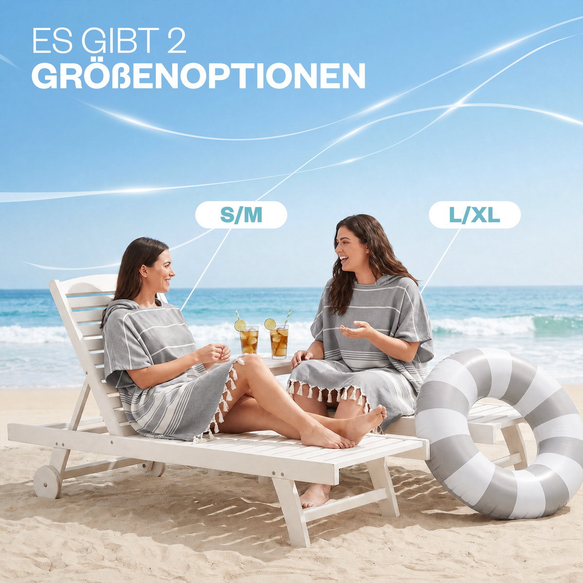 Badeponcho für Erwachsene aus 100% Baumwoll-Pestemal in Grau