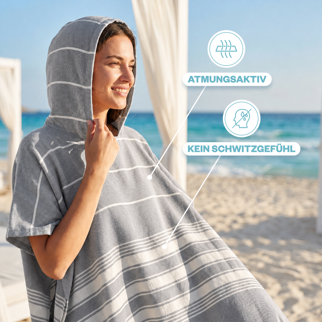 Badeponcho für Erwachsene aus 100% Baumwoll-Pestemal in Grau