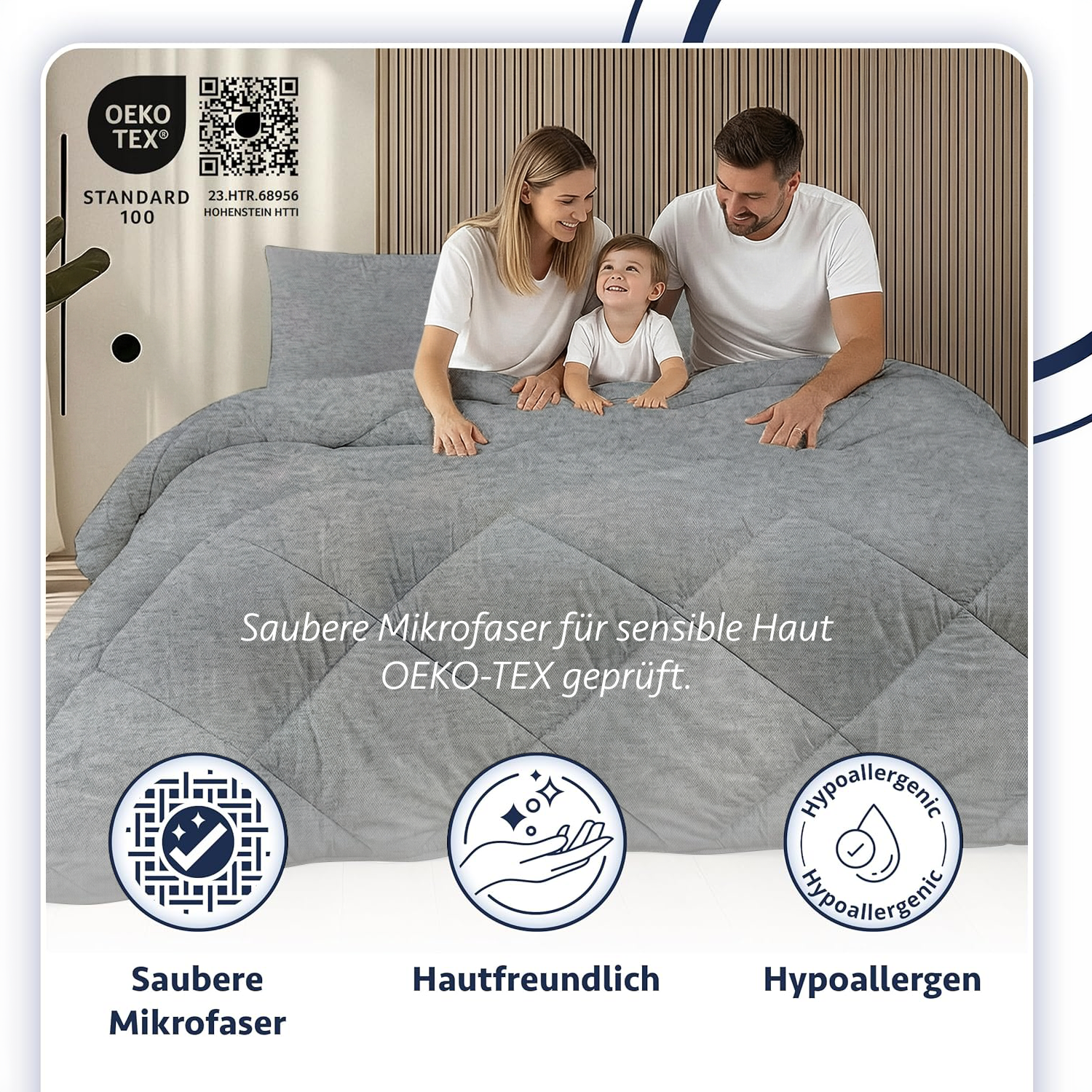 4-Jahreszeiten-Mikrofaser-Steppdecke, hypoallergen, in Anthrazitgrau