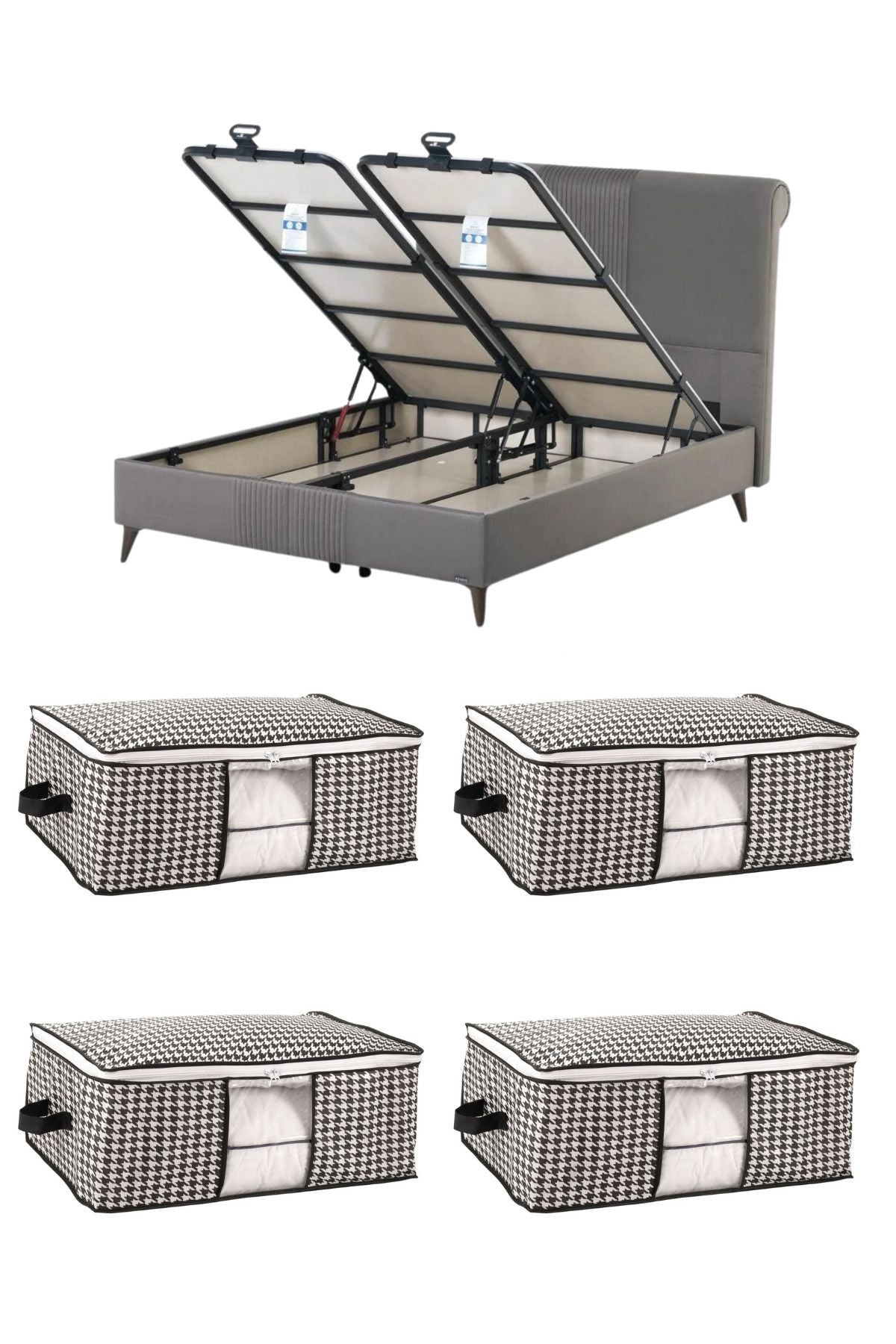 Garderoben-Organizer mit Fenster – Unterbett Aufbewahrungstasche 64 × 45 × 22 cm, Schwarz (4er Set)