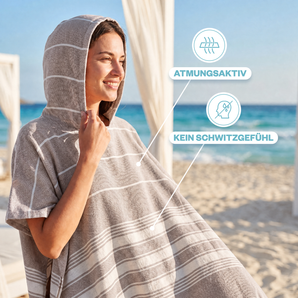 Badeponcho für Erwachsene aus 100% Baumwoll-Pestemal in Braun