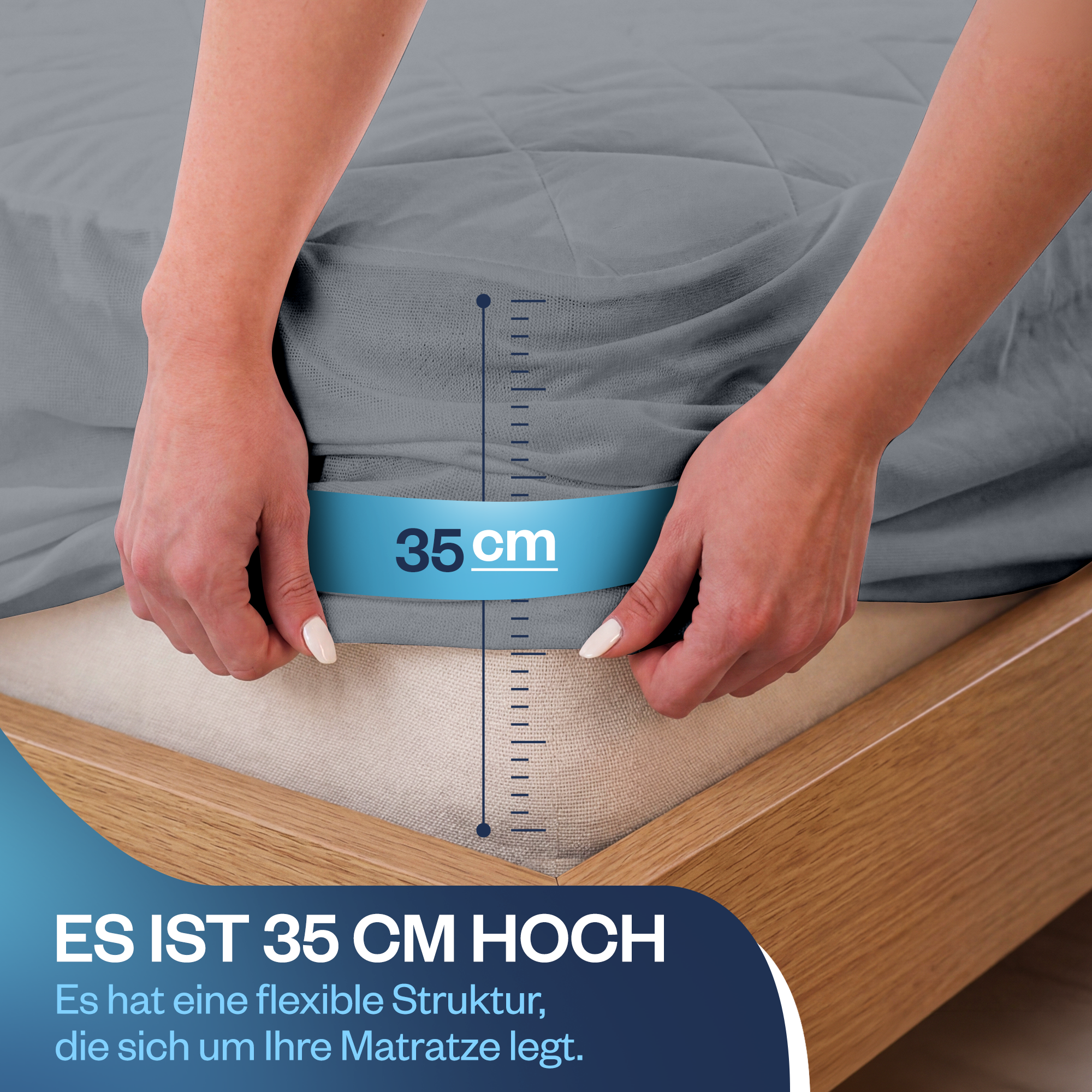 Wasserdichter gesteppter Matratzenschoner aus 100% Baumwolle, atmungsaktiv, Grau