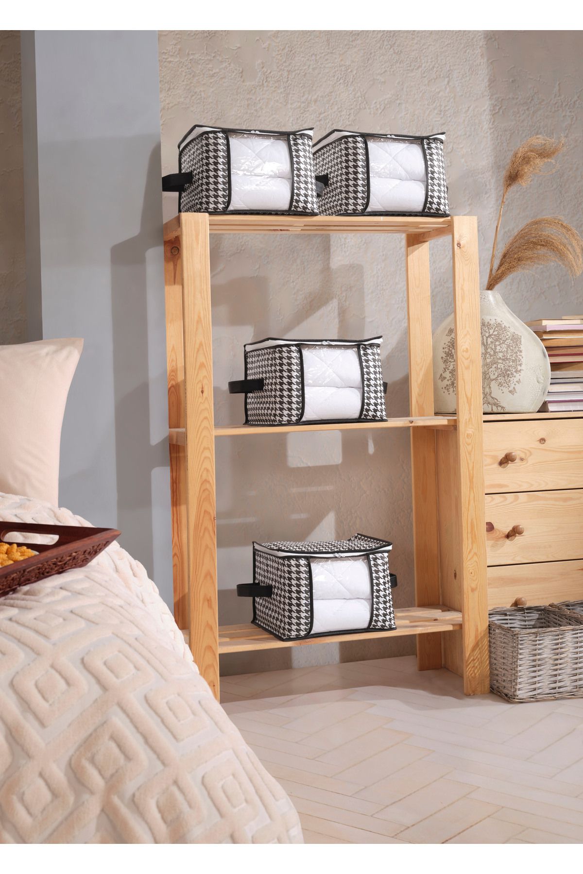 Kleiderschrank-Organizer mit Fenster – Aufbewahrung für Pullover & Decken 40 × 40 × 30 cm, Schwarz (4er Set)