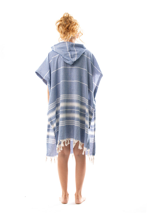 Badeponcho für Erwachsene aus 100% Baumwoll-Pestemal in Blau