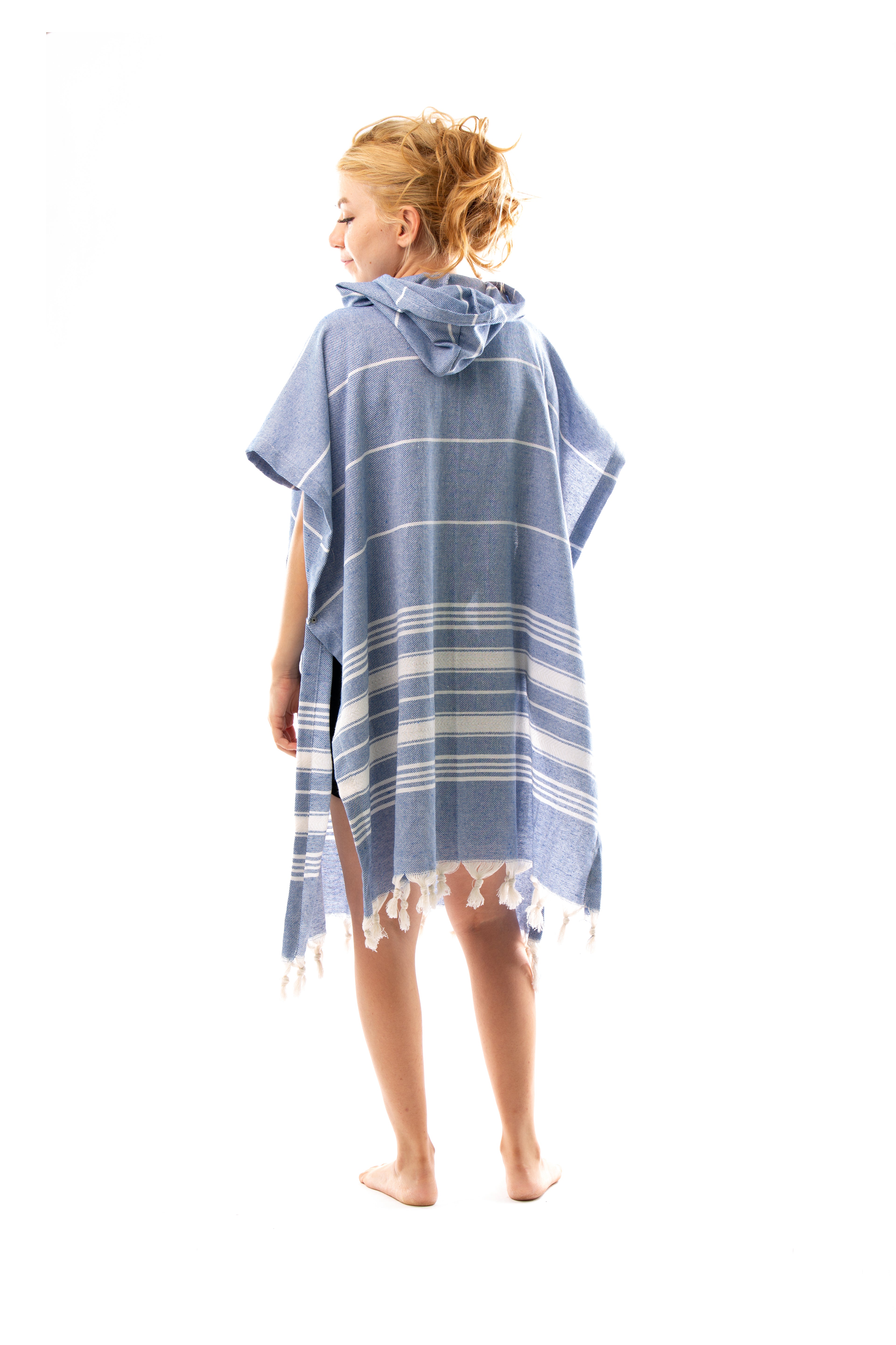 Badeponcho für Erwachsene aus 100% Baumwoll-Pestemal in Blau