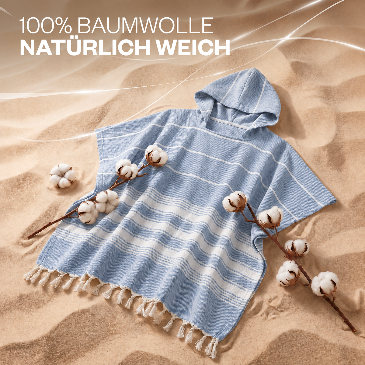 Badeponcho für Erwachsene aus 100% Baumwoll-Pestemal in Blau