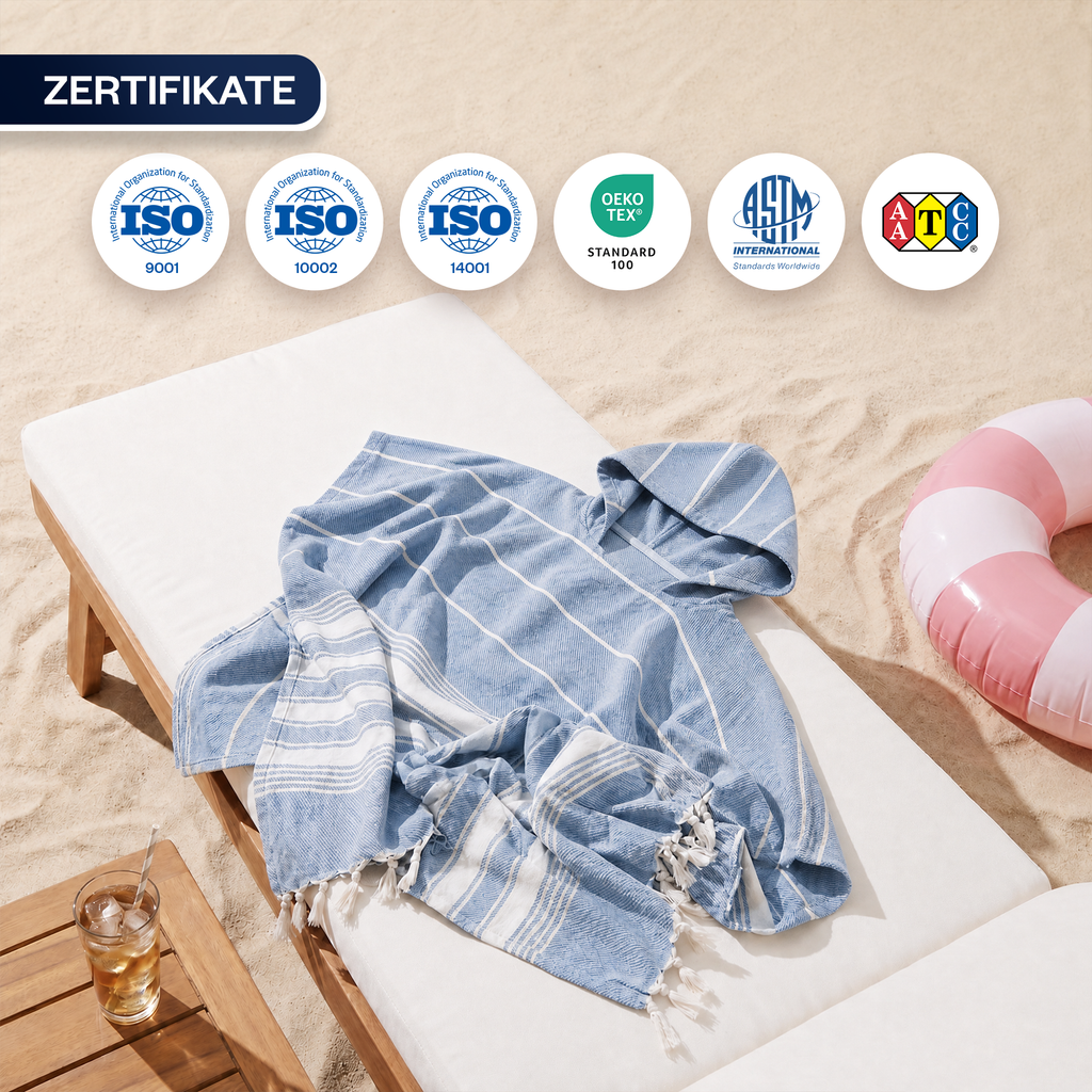 Badeponcho für Erwachsene aus 100% Baumwoll-Pestemal in Blau