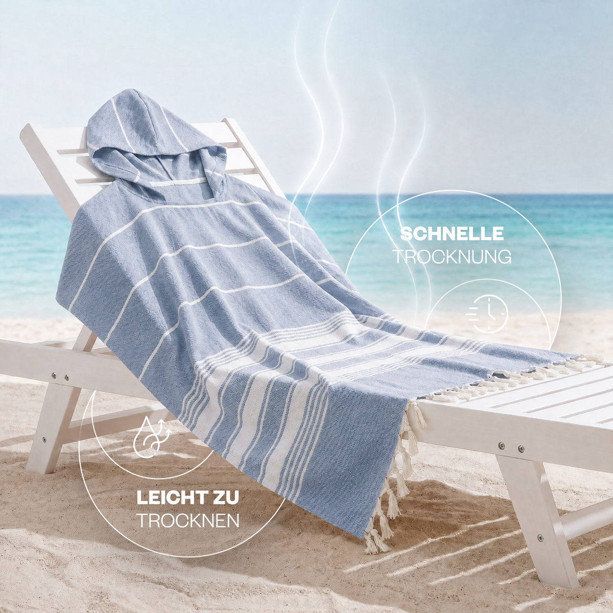 Badeponcho für Erwachsene aus 100% Baumwoll-Pestemal in Blau