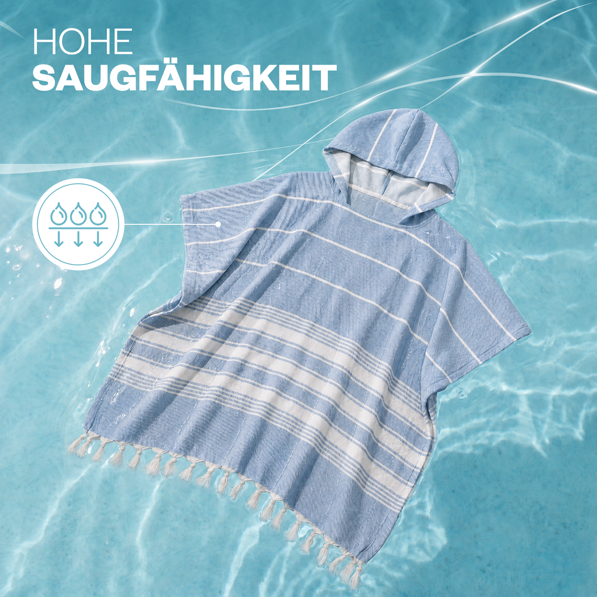Badeponcho für Erwachsene aus 100% Baumwoll-Pestemal in Blau
