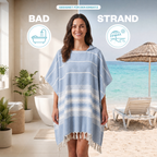 Badeponcho für Erwachsene aus 100% Baumwoll-Pestemal in Blau