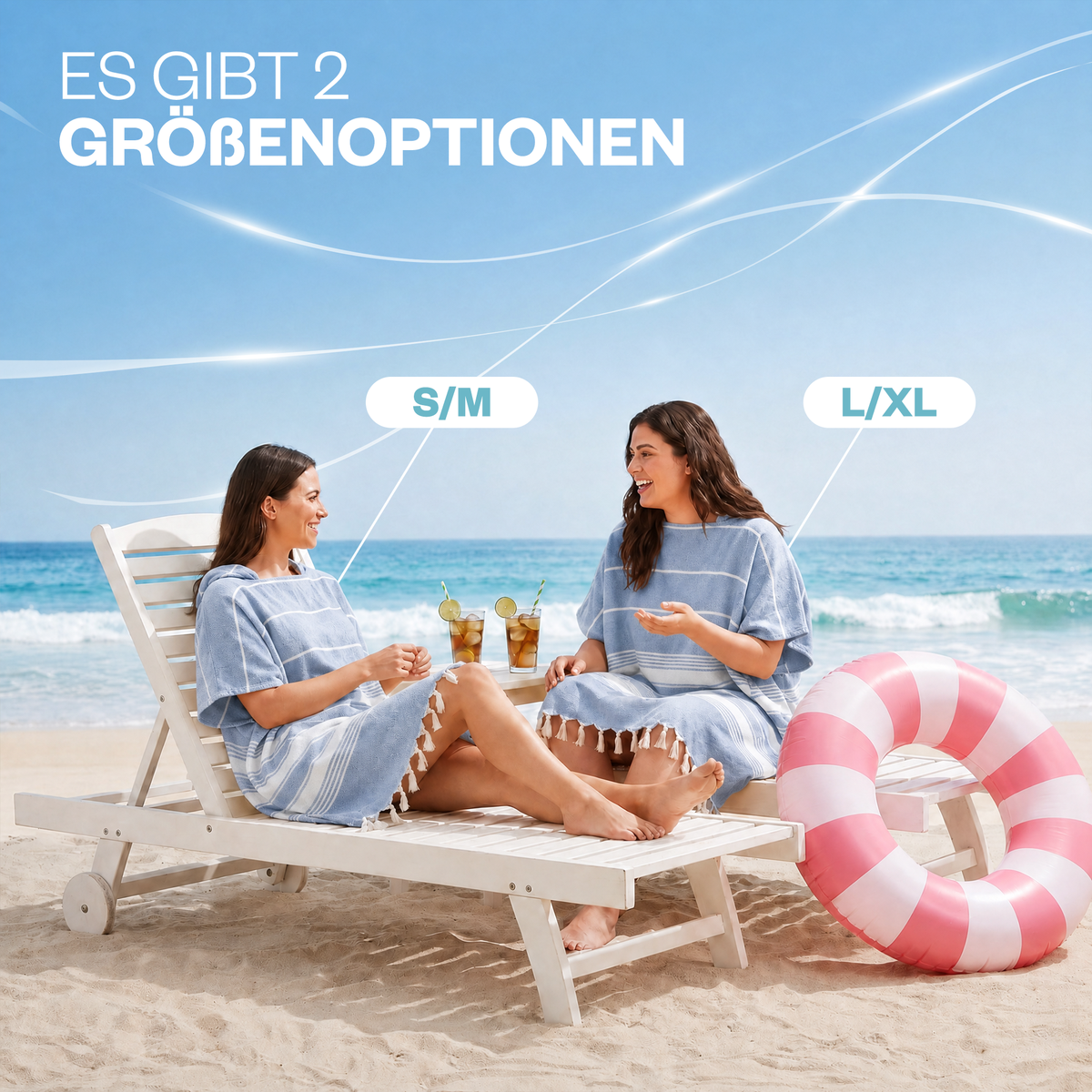 Badeponcho für Erwachsene aus 100% Baumwoll-Pestemal in Blau