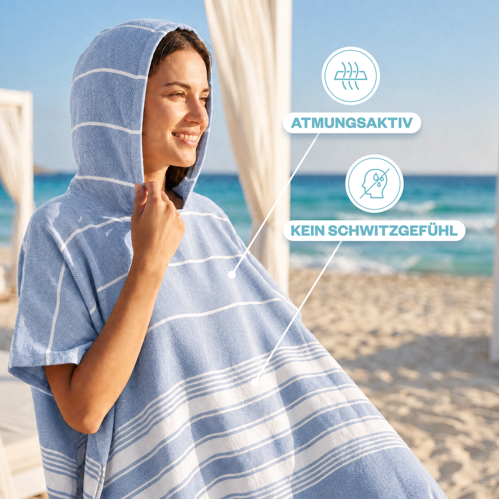 Badeponcho für Erwachsene aus 100% Baumwoll-Pestemal in Blau