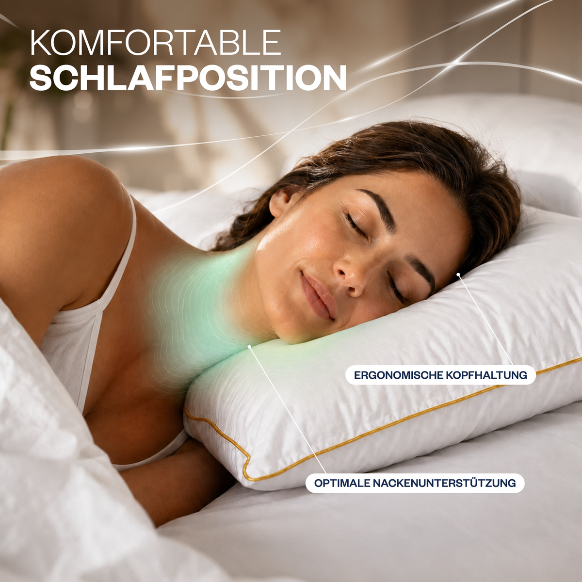 Climate Nano-Gel-Hotelkissen 50×70 cm mit Baumwolle | Gold-Paspel | 2er Set