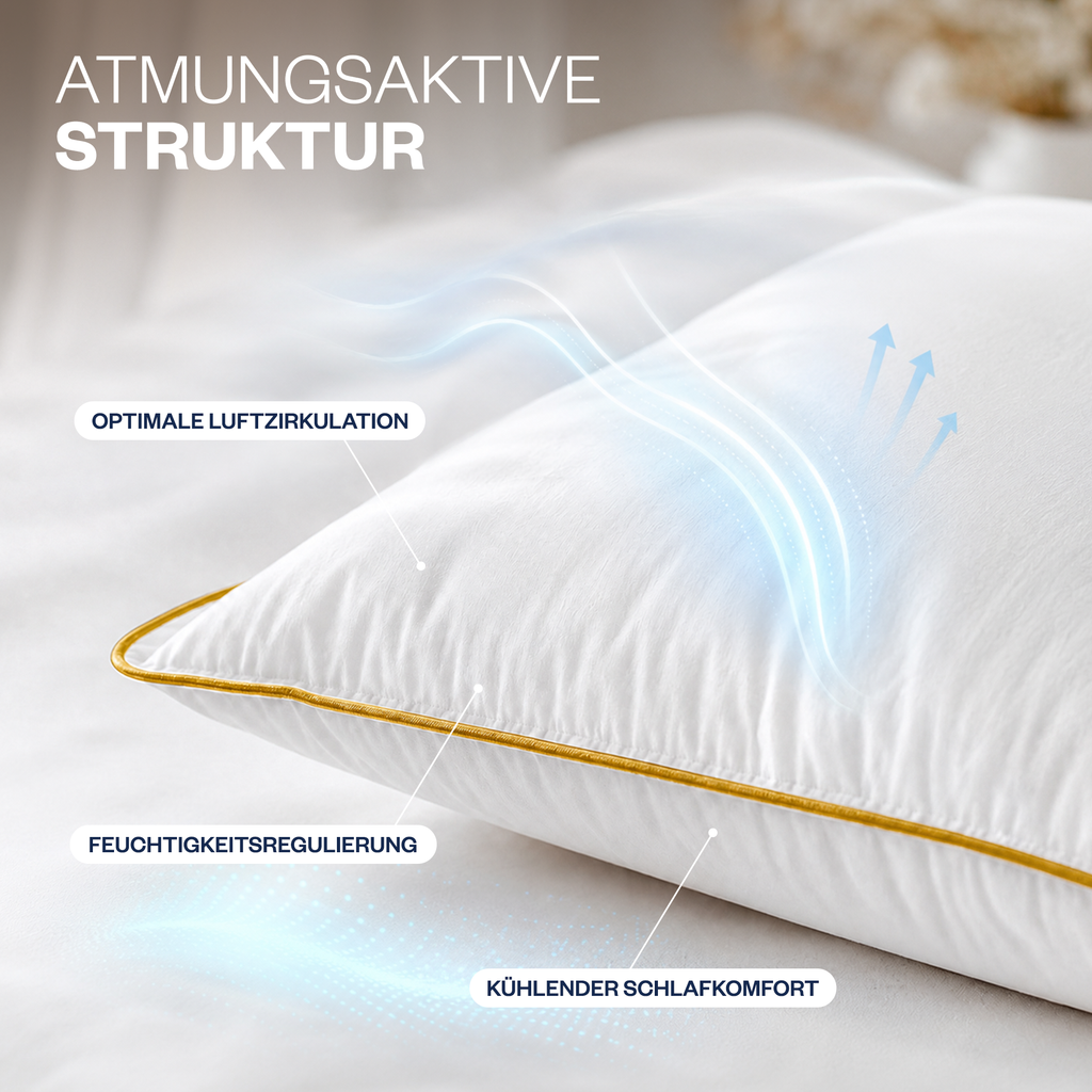 Climate Nano-Gel-Hotelkissen 50×70 cm mit Baumwolle | Gold-Paspel | 2er Set