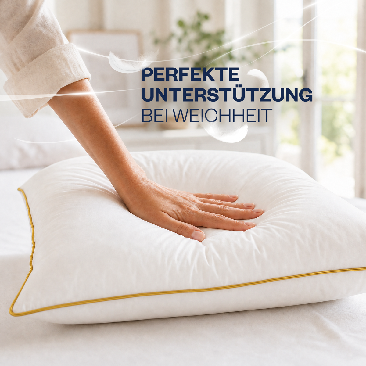 Climate Nano-Gel-Hotelkissen 50×70 cm mit Baumwolle | Gold-Paspel | 2er Set