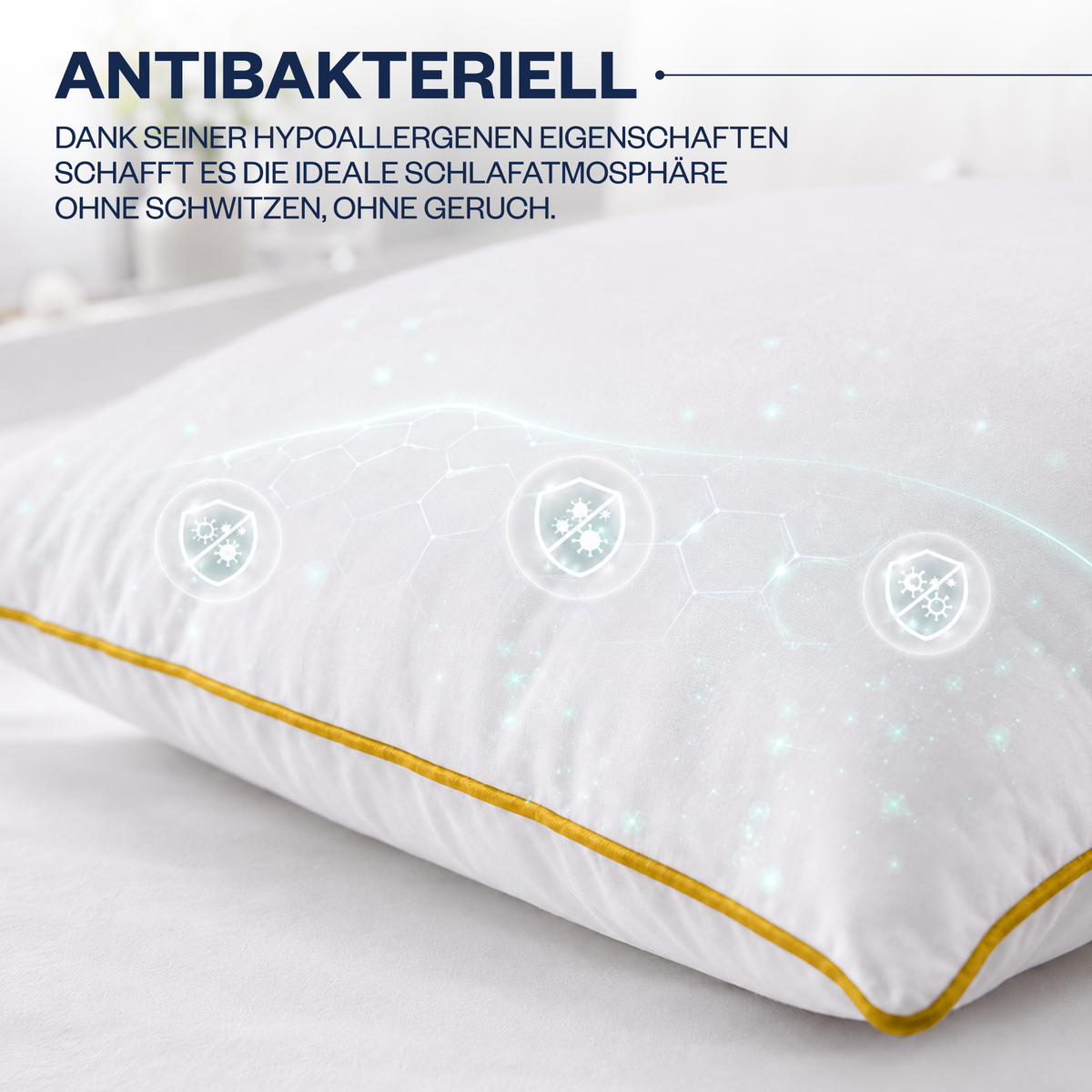 Climate Nano-Gel-Hotelkissen 50×70 cm mit Baumwolle | Gold-Paspel | 2er Set