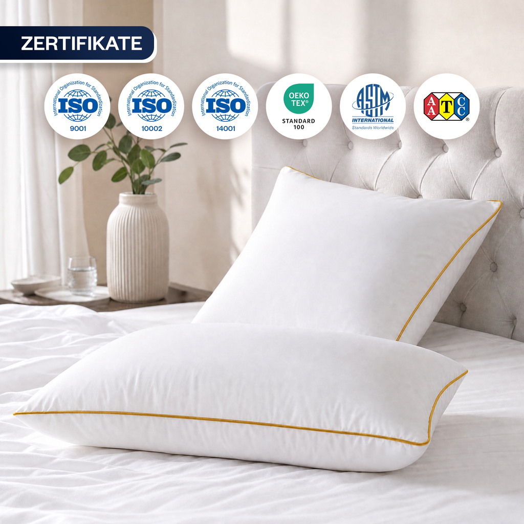Climate Nano-Gel-Hotelkissen 50×70 cm mit Baumwolle | Gold-Paspel | 2er Set