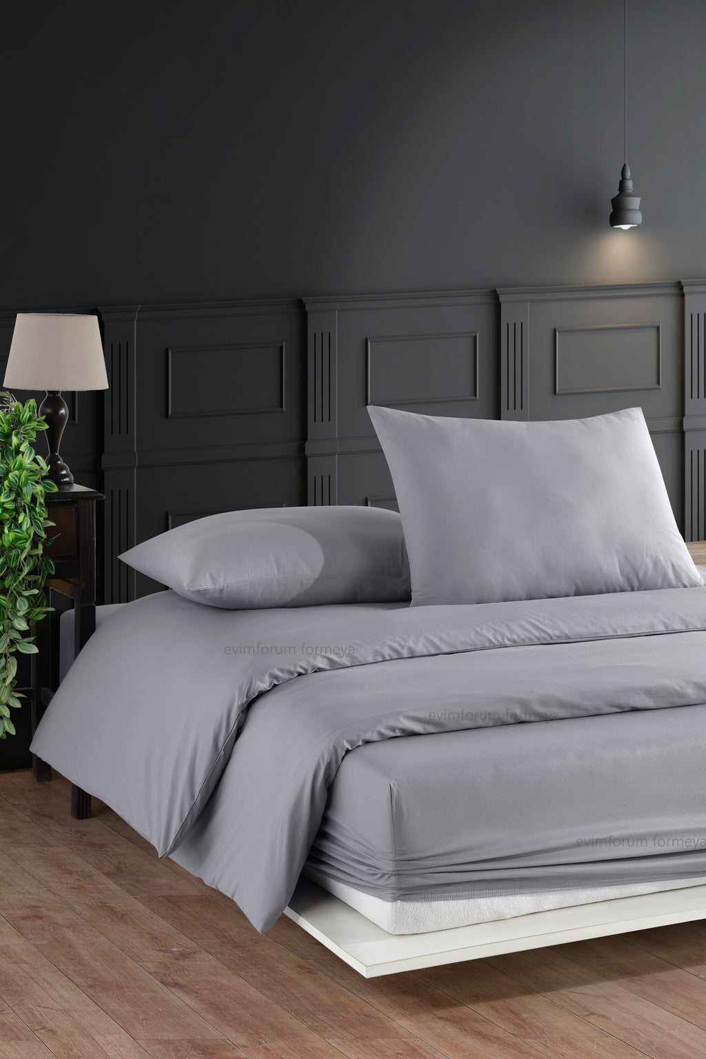 Bettwäsche Set Grau aus 100% Baumwolle Ranforce mit Spannbettlaken & Kissenbezug