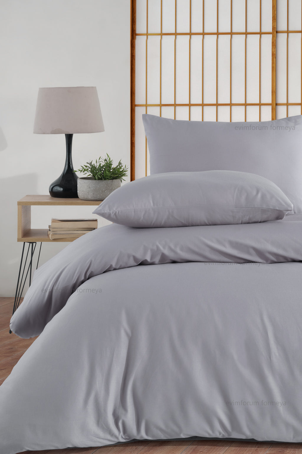 Bettwäsche Set Grau aus 100% Baumwolle Ranforce mit Spannbettlaken & Kissenbezug