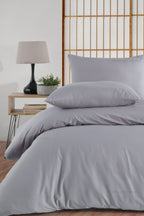 Bettwäsche Set Grau aus 100% Baumwolle Ranforce mit Spannbettlaken & Kissenbezug