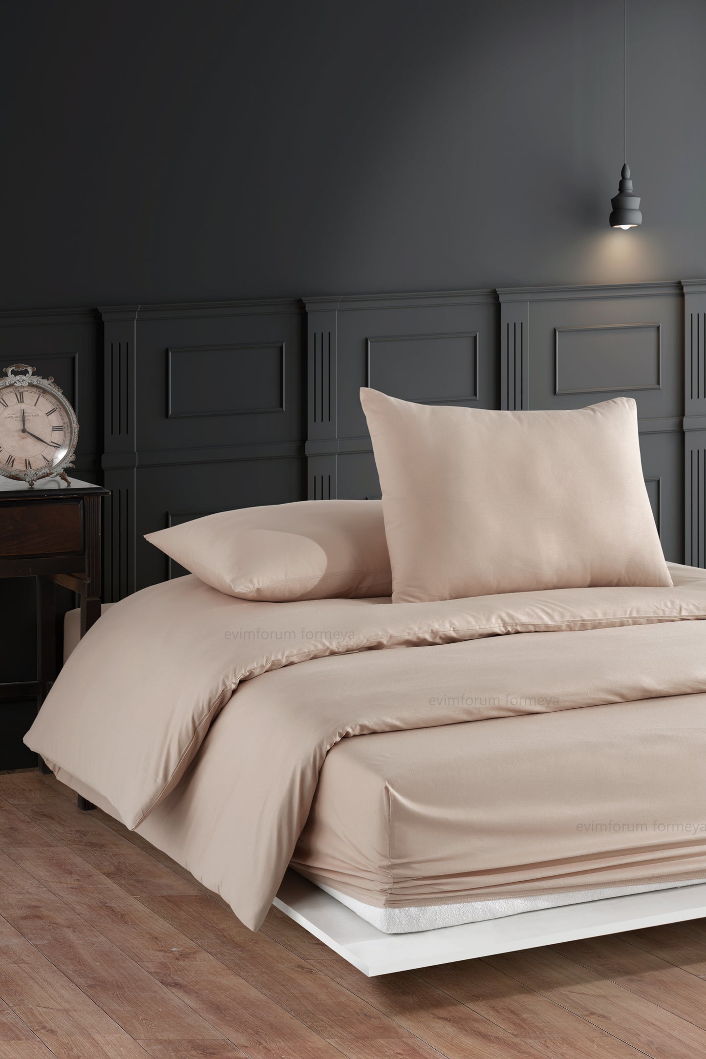 Doppelbett-Bettbezug-Set mit Spannbettlaken, 100% Baumwolle, Braun