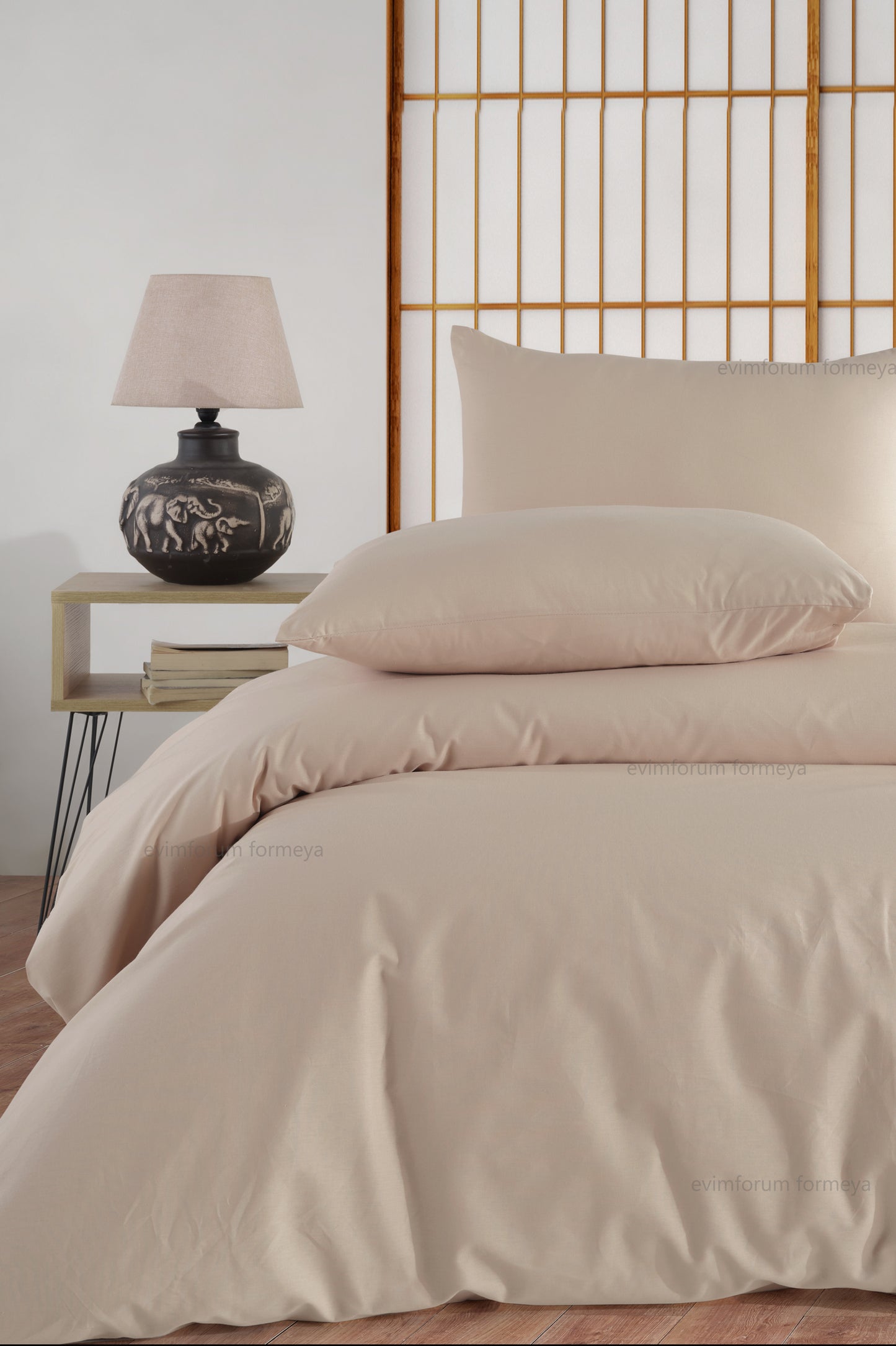 Doppelbett-Bettbezug-Set mit Spannbettlaken, 100% Baumwolle, Braun