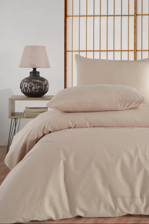 Bettwäsche Set Braun aus 100% Baumwolle Ranforce mit Spannbettlaken & Kissenbezug