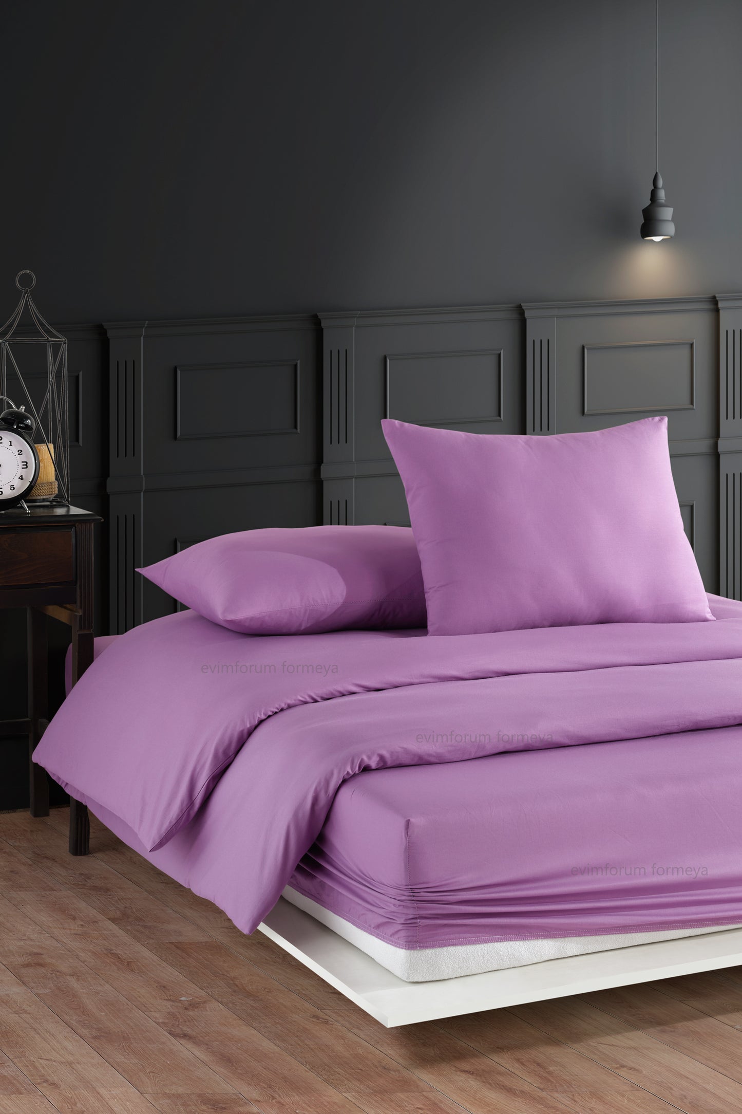 Doppelbett-Bettbezug-Set mit Spannbettlaken, 100% Baumwolle, Lila