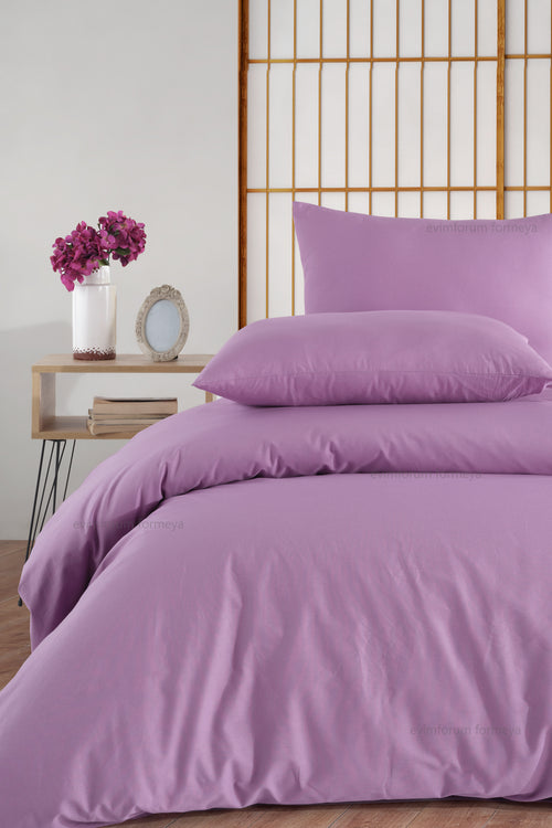 Bettwäsche Set Lila aus 100% Baumwolle Ranforce mit Spannbettlaken & Kissenbezug