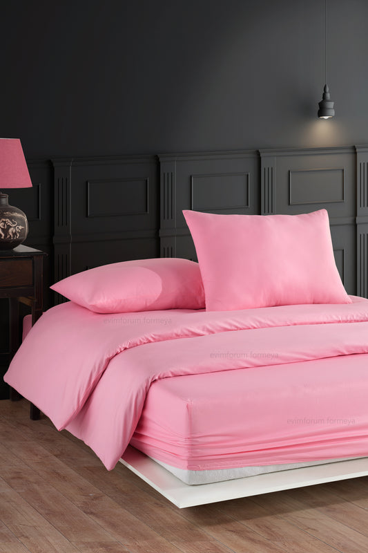 Einzelbettbezug-Set mit Spannbettlaken, 100% Baumwolle, Rosa