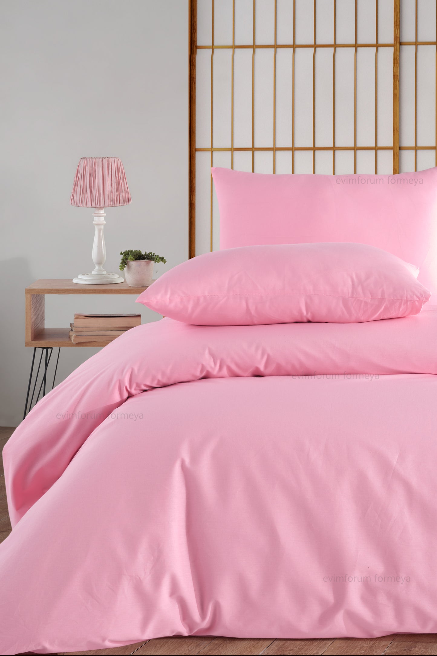 Einzelbettbezug-Set mit Spannbettlaken, 100% Baumwolle, Rosa