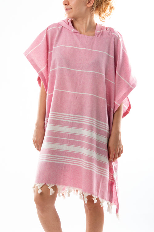 Badeponcho für Erwachsene aus 100% Baumwoll-Pestemal in Rosa