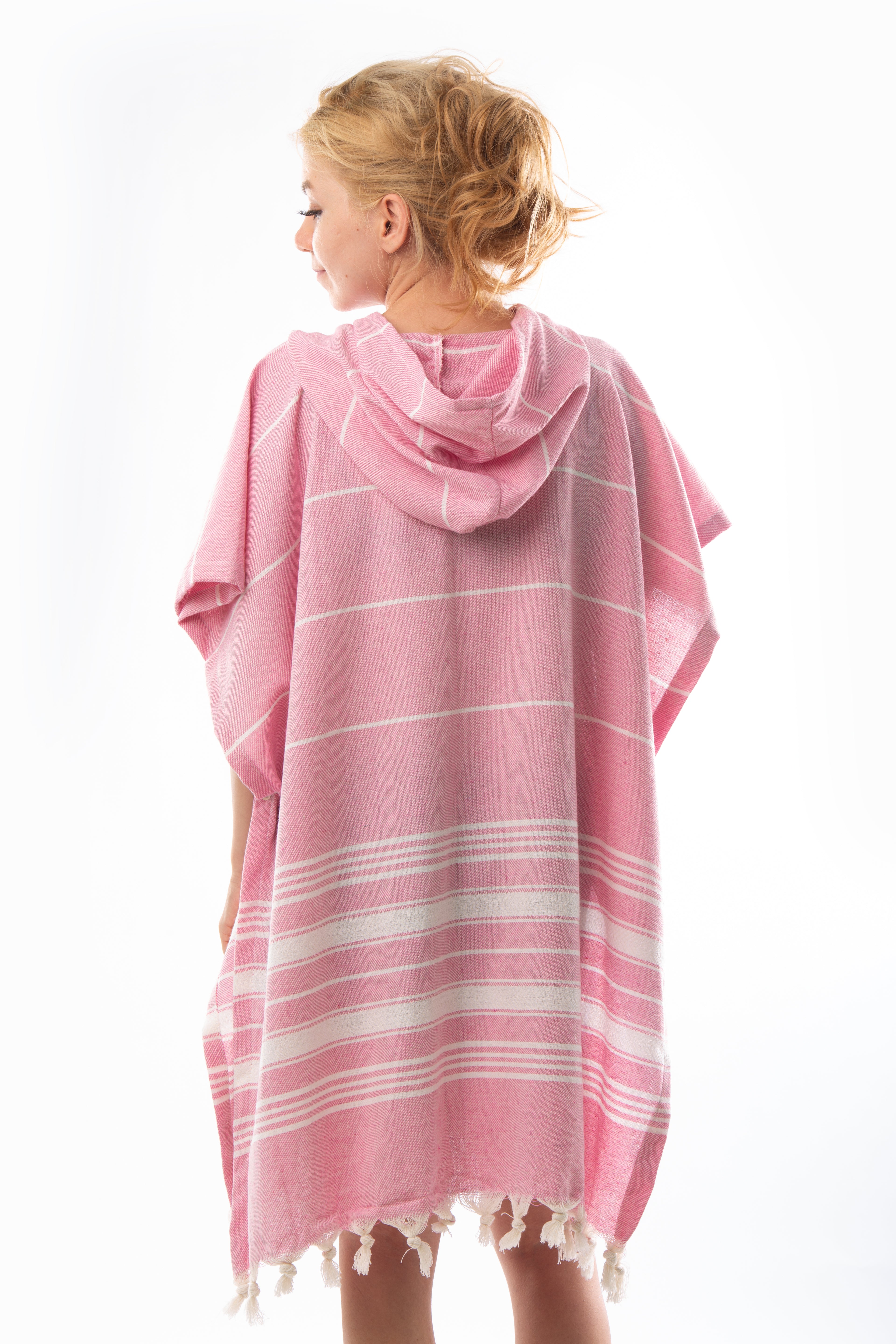 Badeponcho für Erwachsene aus 100% Baumwoll-Pestemal in Rosa