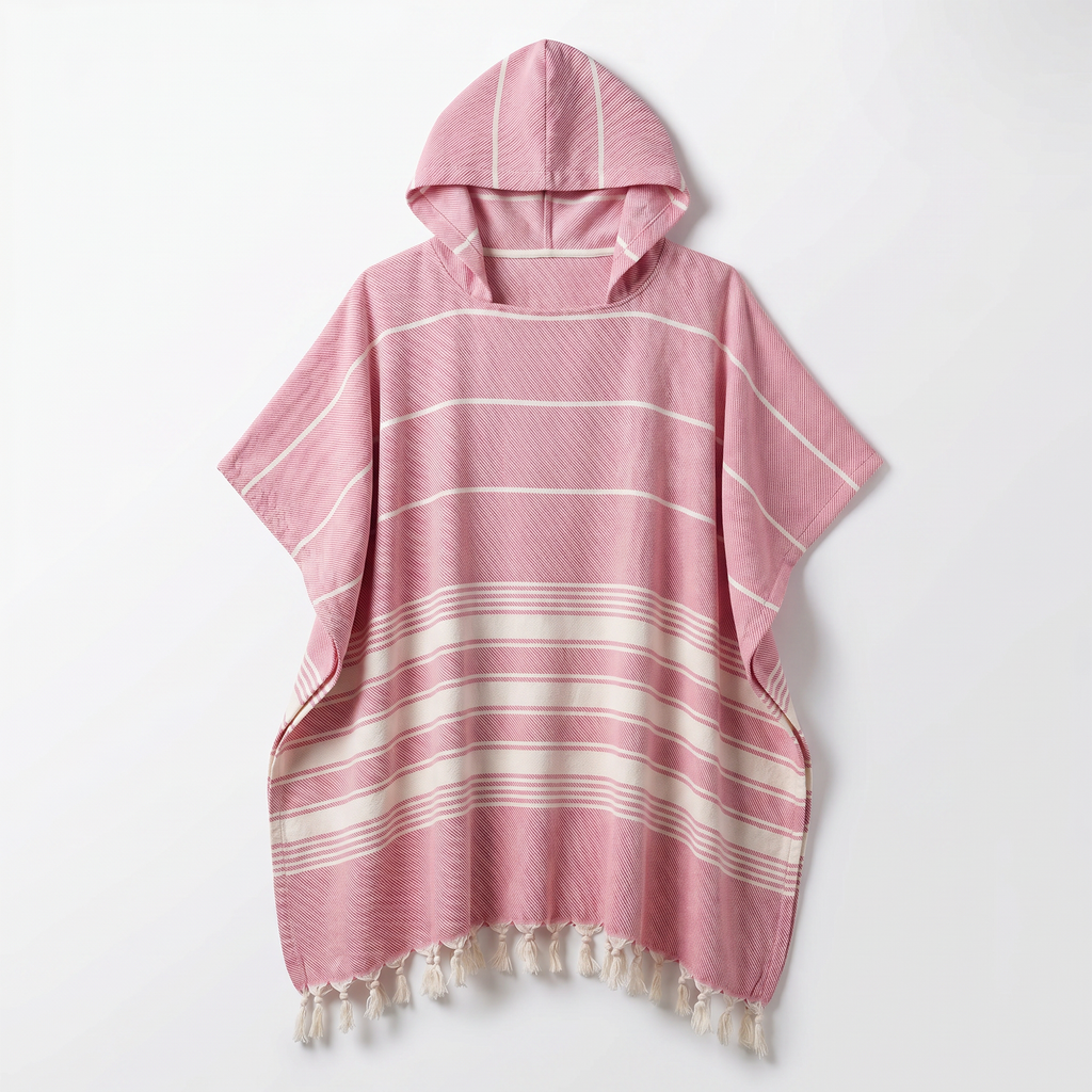 Badeponcho für Erwachsene aus 100% Baumwoll-Pestemal in Rosa