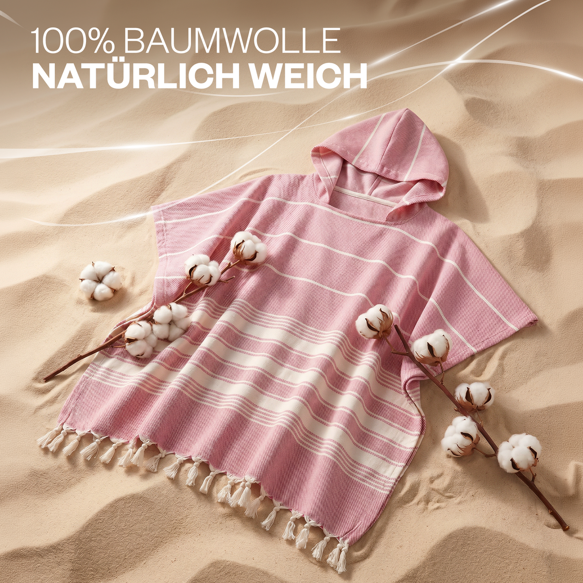 Badeponcho für Erwachsene aus 100% Baumwoll-Pestemal in Rosa