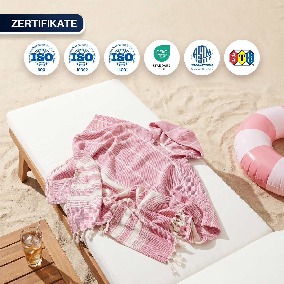 Badeponcho für Erwachsene aus 100% Baumwoll-Pestemal in Rosa