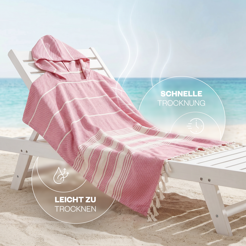 Badeponcho für Erwachsene aus 100% Baumwoll-Pestemal in Rosa